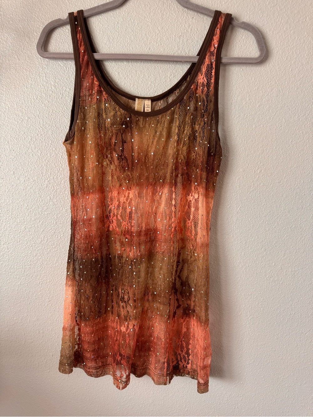 Y2K BKE Sheer Sequined Tank. XL